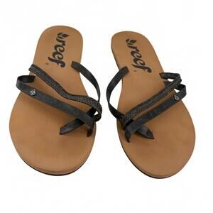 Reef | Women’s Brown Black Leather Thin Strap Thong Flip Flop Sandals Size 8